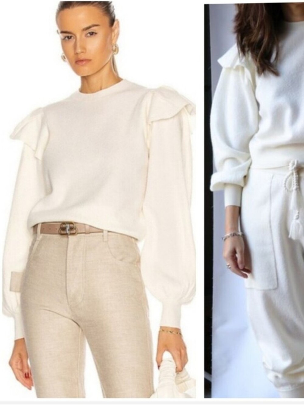 Ulla Johnson Lorena Pullover Sweater Puff Sleeve Merino Wool Cream Size L